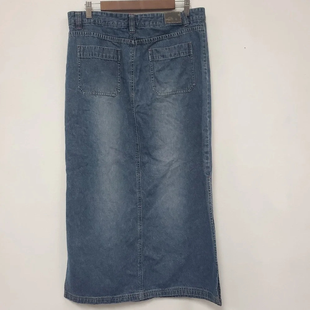 Union Bay Womens Y2K Denim Maxi Skirt Size 13 Blue Pockets Long Country Faded